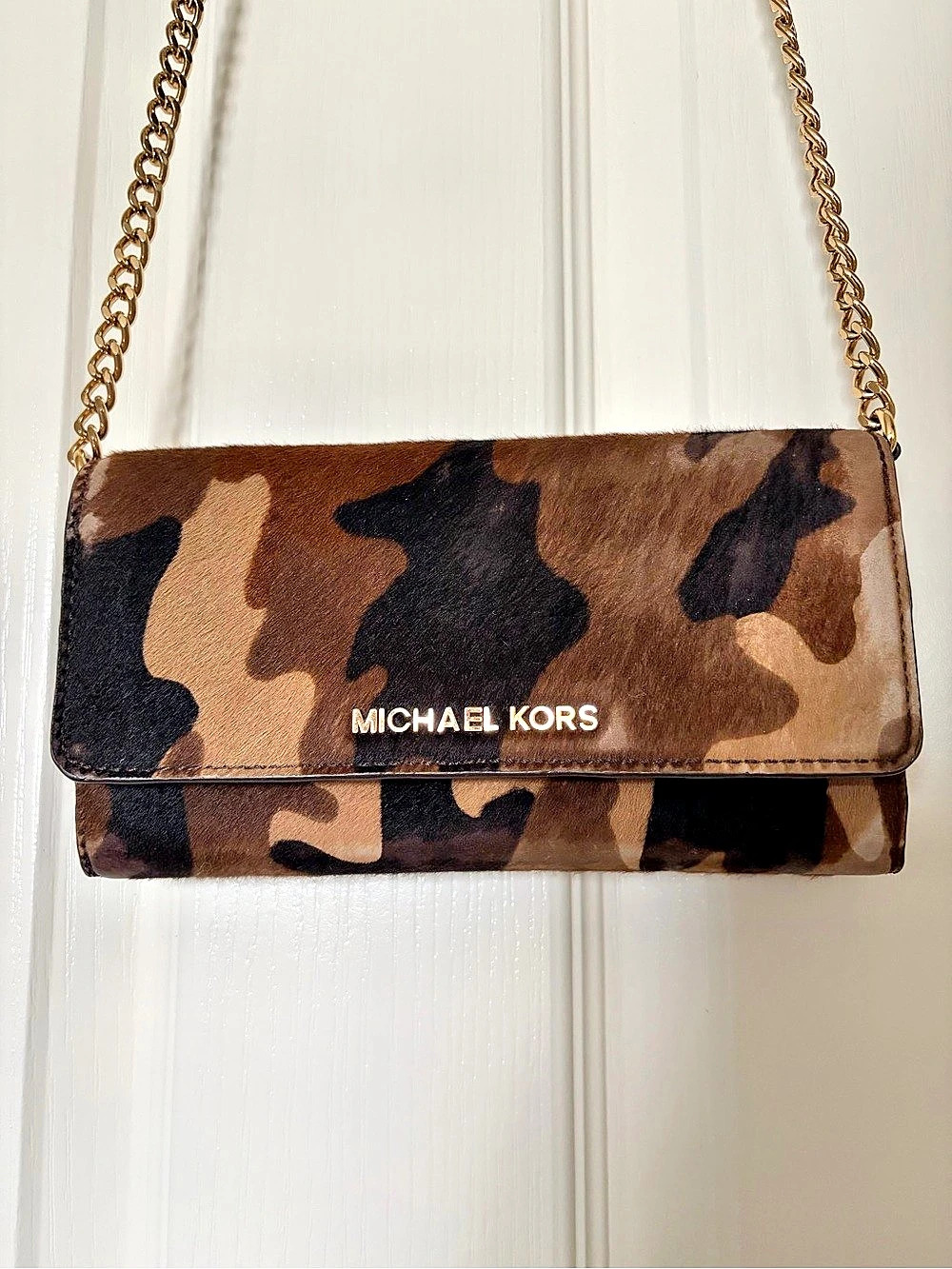 Michael Kors Jet Set Travel Large Camouflage Print Calf Hair Continental Wallet